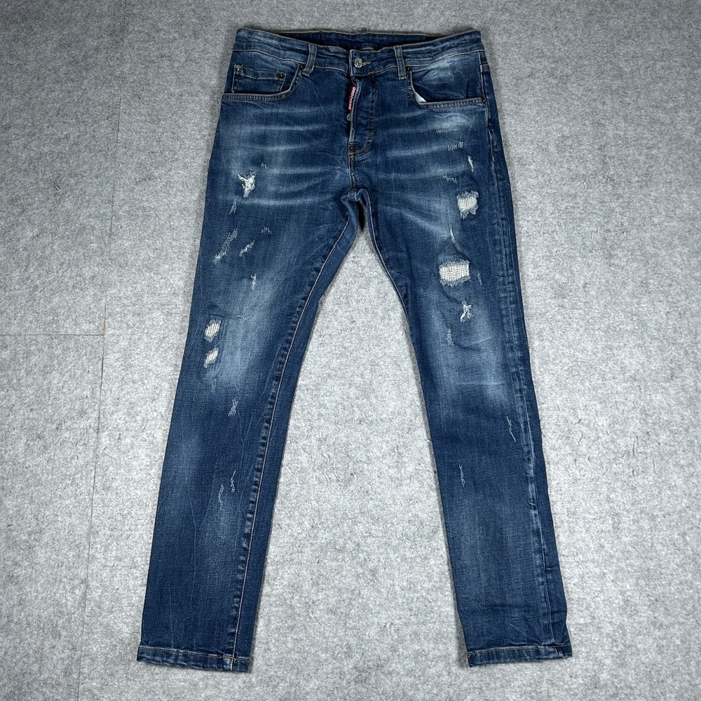 Dsquared2 Denim Jeans Mens 50(32x28) Medium Blue Wash Distressed Skinny Designer